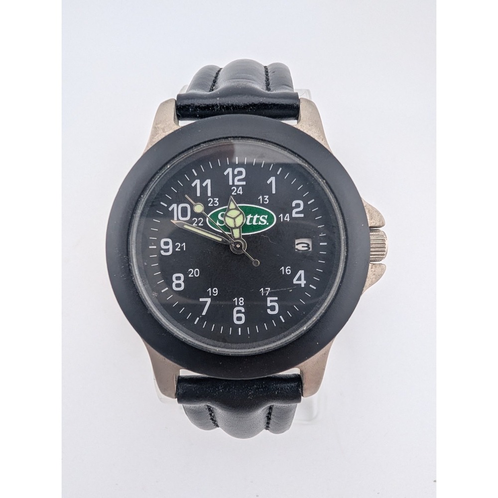 Scotts Sweda Men's Watch 37mm Case Black Leather Band- New Battery